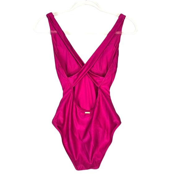 L'Agence Shimmer Solids Lisa Plunge One-Piece Swimsuit Fuchsia  Small NEW - Picture 3 of 10